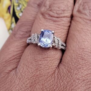 Tanzanite Diamond Solitaire Ring in Platinum Over Sterling Silver, 2ctw